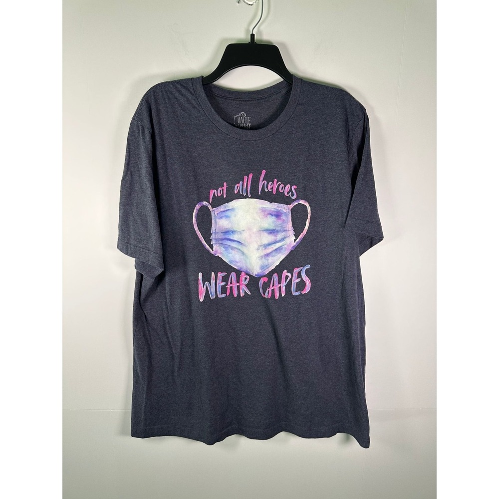 Haute Mess T-Shirt Womens 2XL Navy Not All Heroes Wear Capes Mask Graphic Tee